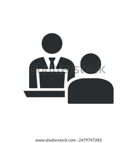 Graphic icon depicting a person using a laptop, symbolizing coaching or training sessions. Vector illustration.