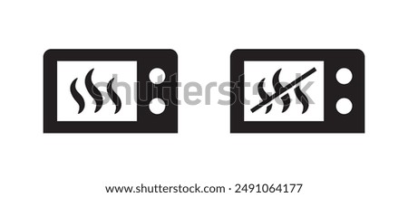 Icons indicating microwave-safe items and those that cannot be microwaved. Vector illustration.