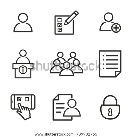 Registration vector icons set. Black illustration isolated for graphic and web design.