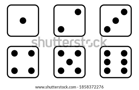 Set of Dice icon. Traditional die with six faces of cube marked with different numbers of dots or pips from 1 to 6. Simple flat style. Vector Illustration.

