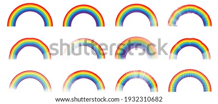 Set of colour rainbows. Symbol of LGBT pride. Simple flat style. Vector illustration isolated on white background. 
