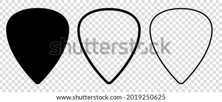 Set of blank solid and line guitar picks. Vector icon isolated on transparent background
