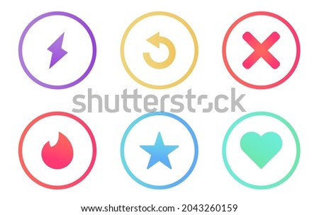 Interface social media. Star, heart, crossed and others. Line art style. Popular social network for dating. Vector illustration	
