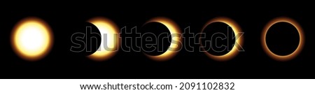 Solar eclipse vector set. Different phases of solar eclipse. Vector illustration