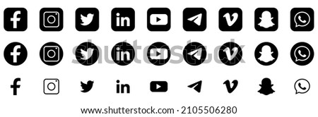 Vinnytsia, Ukraine - January 10, 2021. Collection of popular social media logo. Facebook, instagram, twitter, linkedin, youtube, telegram, vimeo, snapchat, whatsapp. Realistic editorial set.
