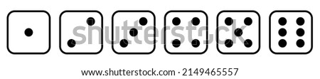 Diceline icons. Traditional die with six faces of cube marked with different numbers of dots or pips from 1 to 6. Vector illustration isolated on white background
