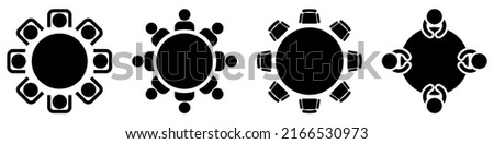 Round table with chairs icons set. Table for business meetings. Vector illustration isolated on white background