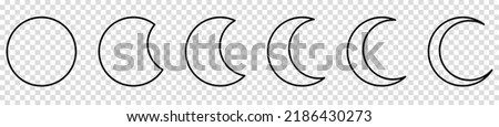 Set of moon line icons. Full and crescent icons. Moon phases. Vector illustration isolated on transparent background