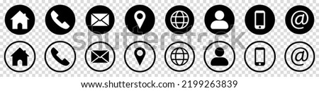 Icons Business Card. Contact information symbols. Vector illustration isolated on transparent background