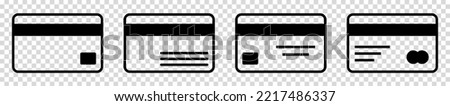 Set of credit card icon. Line art style. Payment vector icon isolated on transparent background