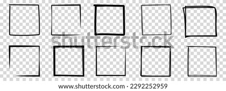 Hand drawn frames of squares. Vector illustration isolated on transparent background