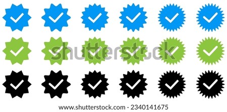 Verification icon set. Social media account verification symbols. Vector illustration isolated on white background