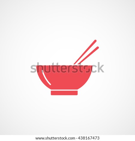 Bowl With Chopsticks Red Flat Icon On White Background