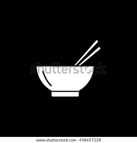 Bowl With Chopsticks Flat Icon On Black Background