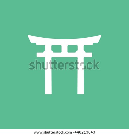 Torii Gate Leading To The Itsukushima Shrine Flat Icon On Green Background