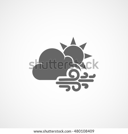 Weather Cloud With Wind And Sun Flat Icon On White Background