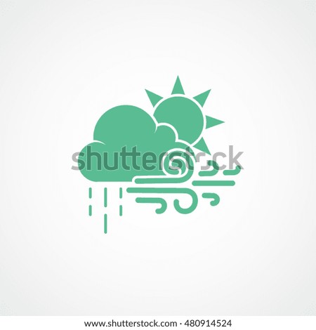 Weather Cloud With Rain Wind And Sun Green Flat Icon On Light Background