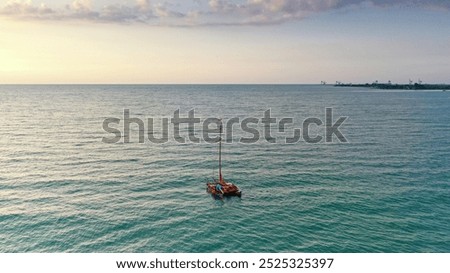 Similar – Image, Stock Photo Boat floating in calm sea water