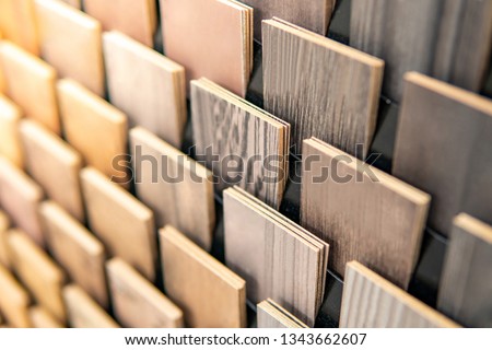 Sample of wood chipboard. Wooden laminate veneer material for interior architecture and construction or furniture finishing design concept Photo stock © 