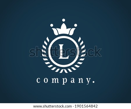 Letter L laurel wreath template logo with a crown. A beautiful symbol for emblem, logo, card, badge, antique, restaurant, cafe, boutique, hotel, heraldic, jewelry, product, or company name. Eps 10. Stock fotó © 