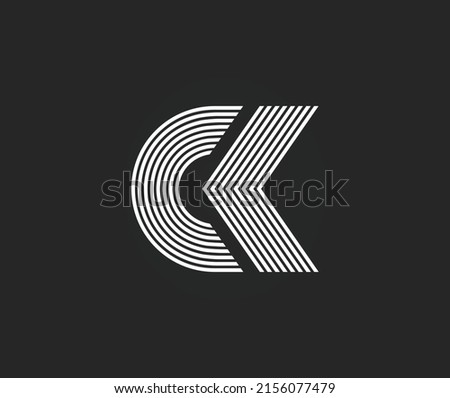 Letter CK, KC, or Letter C with an Arrow Logo Design. Modern Alphabet 
Line icon template.