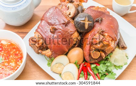 stewed pork leg in brown sauce,chinese and thai style cooking food. food.moo pralo