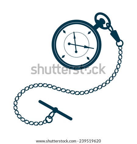 Pocket watch with chain isolated on white background.