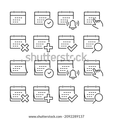 Simple Set of Calender Vector Line Icons. Icons set, checklist work, office and business. Editable Stroke.