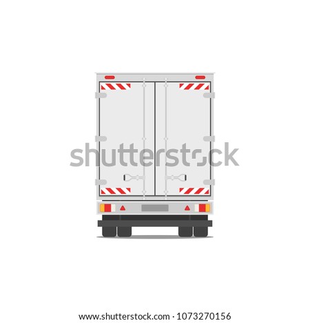 Moving and delivery truck. Back side truck for transportation cargo. Vector stock illustration in flat style isolated on white background