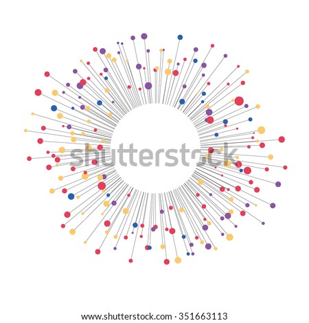 Colored dots connected by lines in a circle, empty white circle in the center. Vector illustration for your design