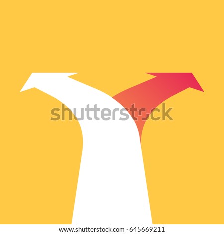 Two arrows pointing in different directions. Choice the way concept. Vector illustration in trendy style