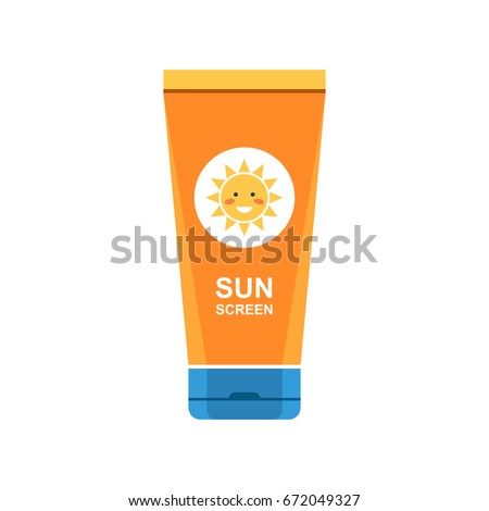 Sunscreen cream in tube symbol. Protection for the skin from solar ultraviolet light. Flat icon. Vector illustration isolated on white background