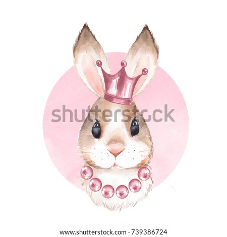 Rabbit and crown. Watercolor illustration