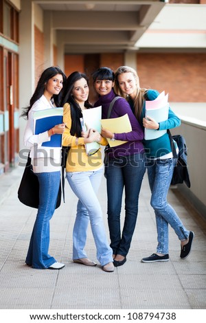 group of young college girls full length portrait