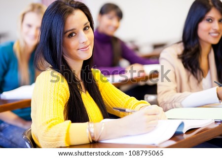 group of young female college students in classroom