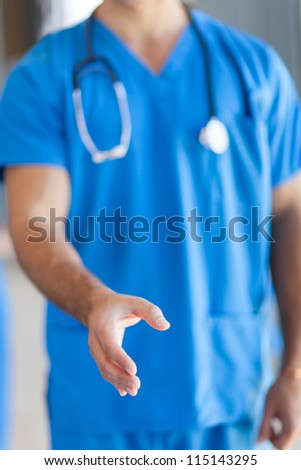 male medical worker hand shake gesture