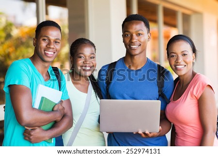 group young african college students with laptop computer