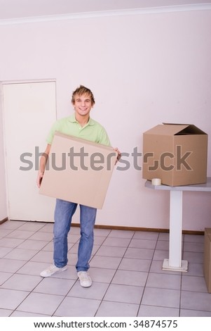 single young man moving house