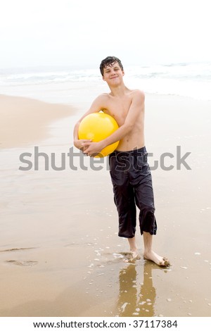 Teen Boy On Beach With A Ball Stock Photo 37117384 : Shutterstock