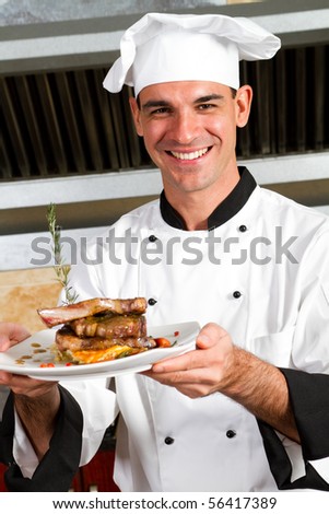 young male chef presenting food