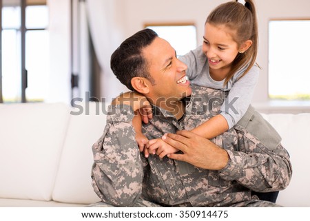 Similar – Image, Stock Photo Girl hugging military man after homecoming