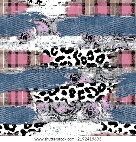 Plaid, tartan, shawl, denim texture, leopard skin brush pattern. grunge abstract art textile background texture Stock fotó © 