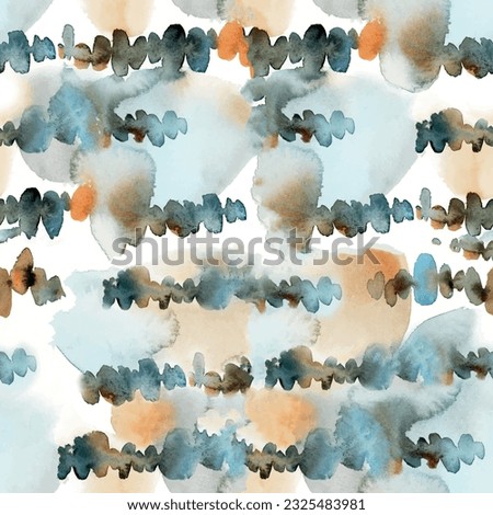 Seamless tie-dye pattern with round circle dot batik background with watercolor effect in blue and brown. Tie design vector for prints