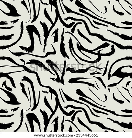 Seamless line pattern with isolated hand drawn brush background in black and white colors. Seamless animal, tiger, zebra skin pattern design