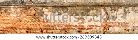 Old red brick cover cracked of antique city wall texture