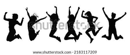 Similar – Image, Stock Photo Group of friends jumping and tossing ball up