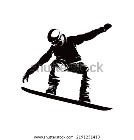 Vector silhouette of detail of snowboarding. Silhouettes of snowboarder isolated on white background