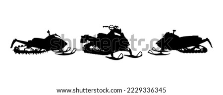 Set of snowmobile silhouette isolated on white background
