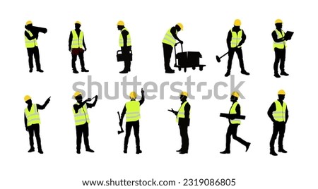 Set of construction workers silhouettes isolated vector illustration.
