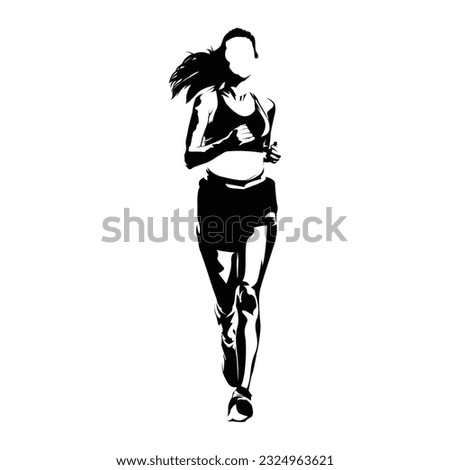 Running woman silhouettes on white background isolated. Silhouette of a running woman with front view vector illustration